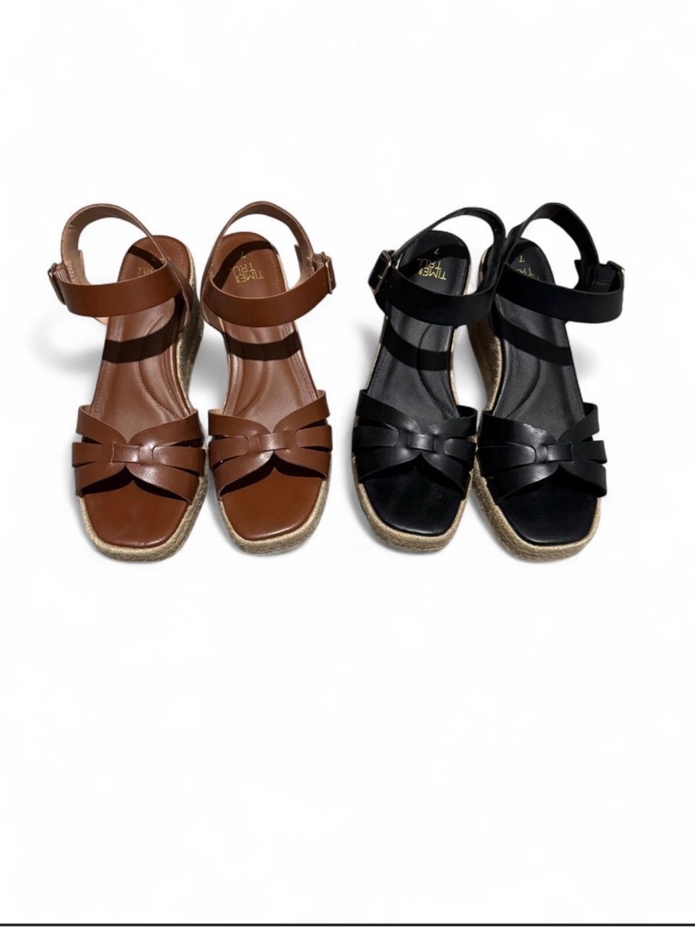 Time and Tru Wedge Sandals in Brown and Black